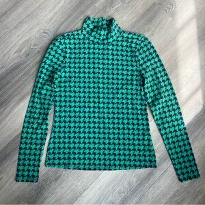 Maeve by Anthropologie Women’s Green & Navy Houndstooth Mock Neck Top Medium
